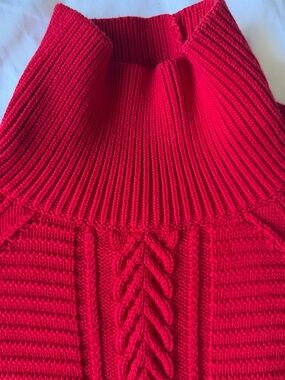 Cherry Red Chunky Cable Knit Mock Neck Cotton Pullover Sweater Banana Republic S